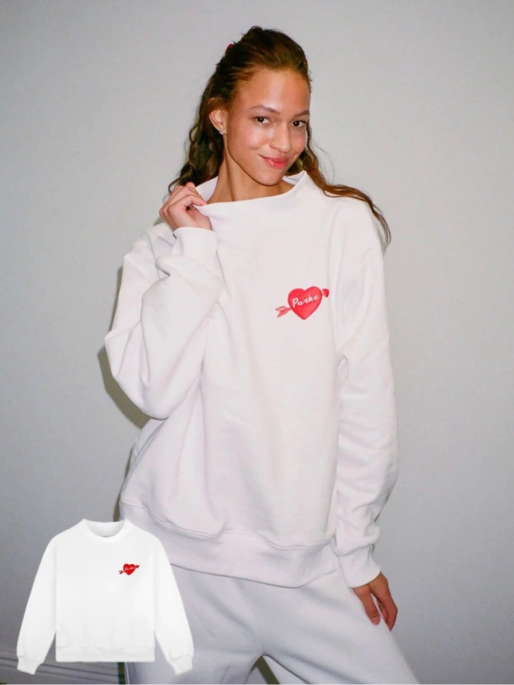 PARKE Set Valentine’s mockneck Boxer sweatpants wide leg flare fleece sweatshirt
